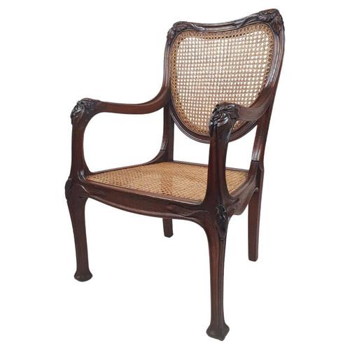 Art Nouveau Armchair in Oak and Canework, 1900s For Sale - Image 12 of 12