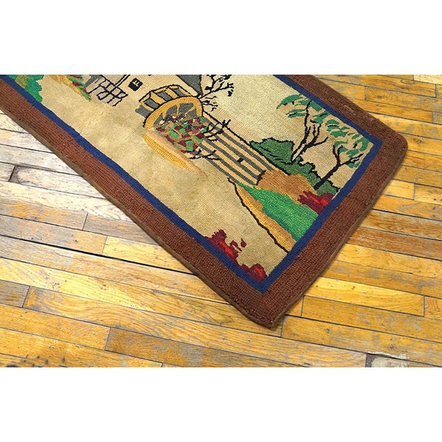 1930s 1930s Ivory Scene Pictorial Antique American Hooked Rug 2'5" X 4'9" Handknotted Wool Carpet For Sale - Image 5 of 5