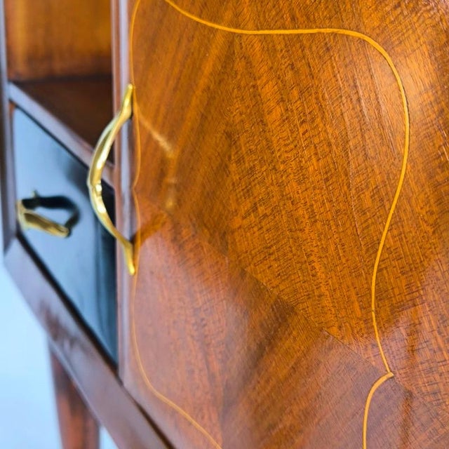Metal Mahogany and Black Glass Bedside Tables, 1950s, Set of 2 For Sale - Image 7 of 10