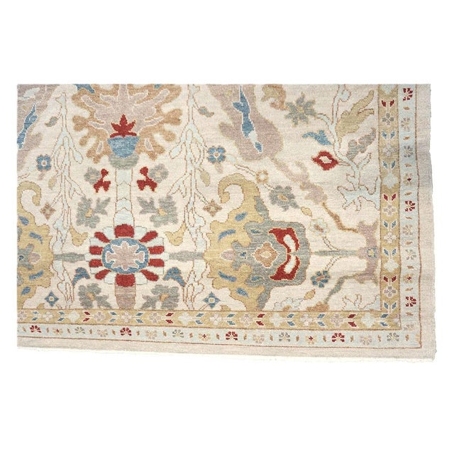 21st Century Afghan Sultanabad Wool 6x9 Ivory, Taupe, Blue & Red Handmade Area Rug #9902774 For Sale - Image 9 of 9