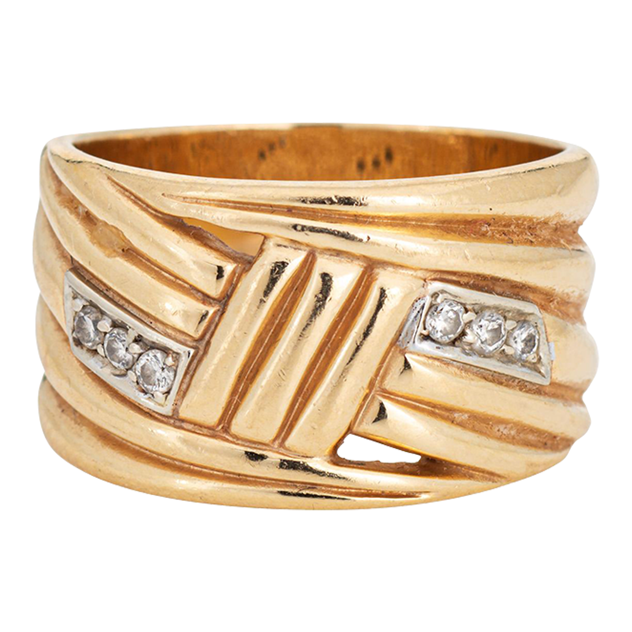 Vintage 1980s Diamond Wide Band 14k Yellow Gold Ring Size 8.5