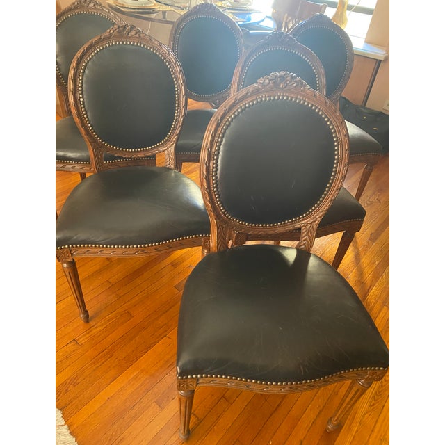 Vintage Oval Medallion Dining Room Chairs Louis XVI Set of 6 For Sale - Image 9 of 13