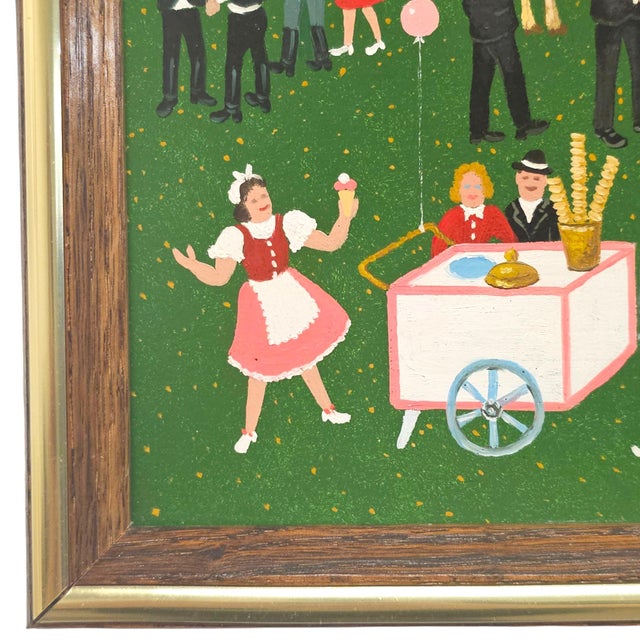 Green E. Molnar Hungarian Naïve Folk Art Village Fair Painting Framed 18" For Sale - Image 8 of 10
