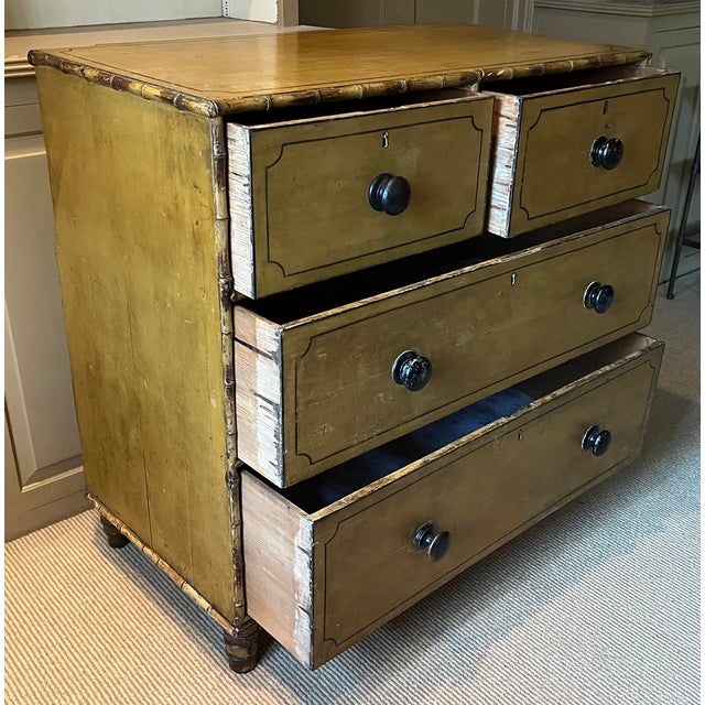 Antique 19th Century Regency Carved and Painted Faux Bamboo Chest of Drawers, England Circa 1830 For Sale - Image 9 of 18