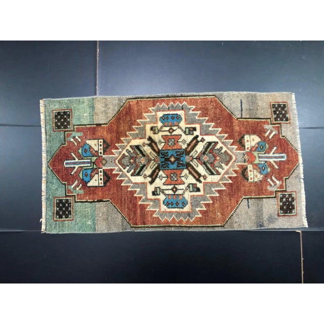 Vintage Boho Turkish Brown Gray and Turquoise Small Rug For Sale In Phoenix - Image 6 of 6
