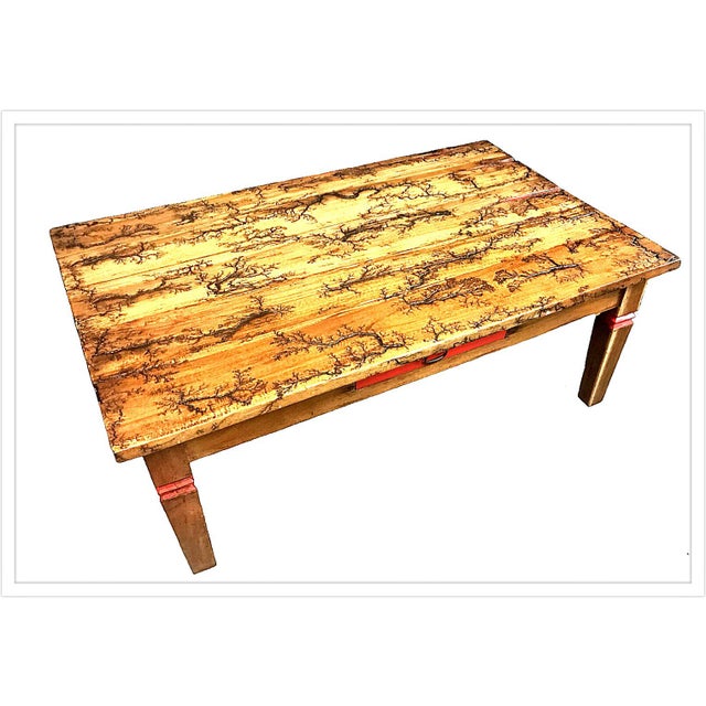 Rustic Lichtenberg Fractal Vintage Solid Oak Coffee Table Chairish