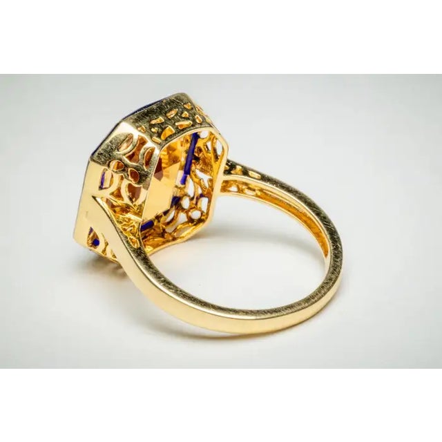 1990s Citrine Ring with Blue Enamel in 18K Gold, Size 6.25 For Sale - Image 4 of 5