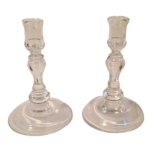 Clear & Colorless Blown Glass Crystal Baluster Shaped Candlesticks in the Georgian Taste - a Pair