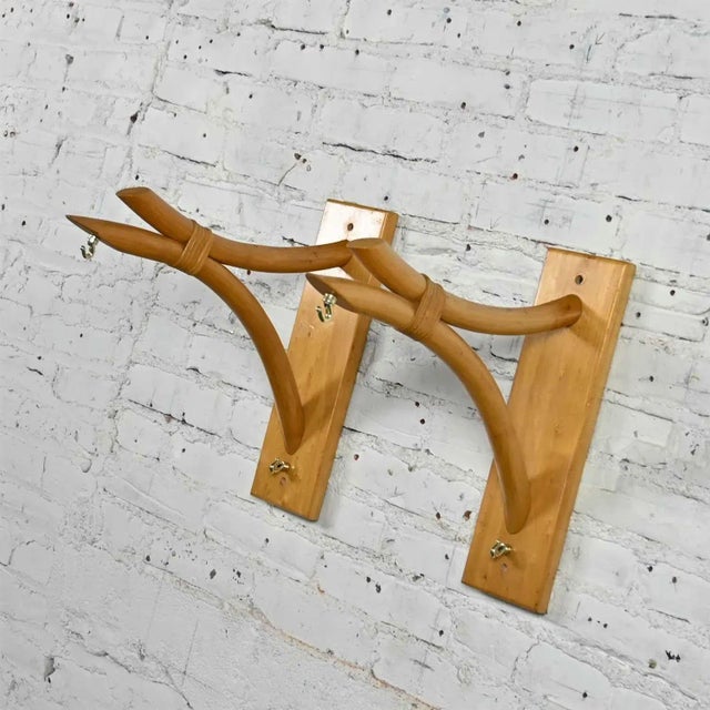 1950s Mid-Century Modern Rattan Wall Brackets a Pair For Sale - Image 5 of 13