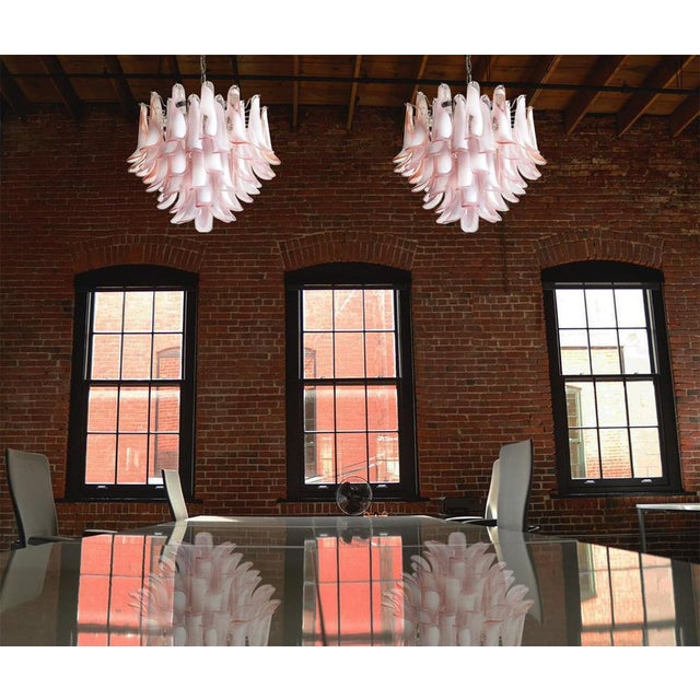 Flamingo Italian Pink Petal Chandeliers, Murano, 1995, Set of 2 For Sale - Image 6 of 14