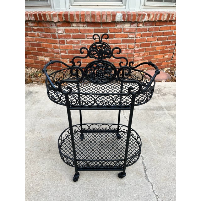 Wrought Iron Outdoor Garden Bar Cart in Black For Sale - Image 12 of 12