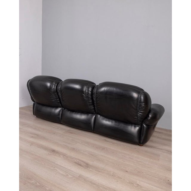 Vintage Italian Three-Seater Sofa in Black Leather, 1970s For Sale - Image 4 of 18