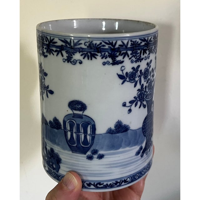 18th Century Large Antique 18th Century Chinese Export Blue & White Porcelain Tankard Mug For Sale - Image 5 of 11