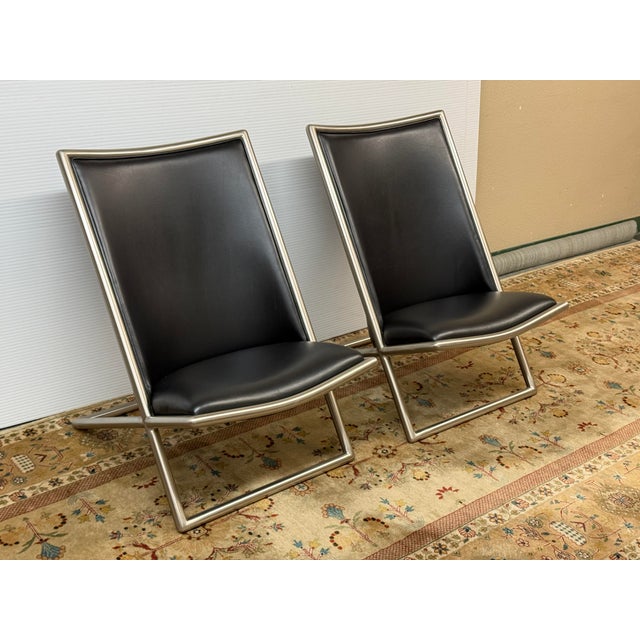 Ward Bennett for Brickel Associates Leather Scissor Chairs, Pair For Sale In San Francisco - Image 6 of 12