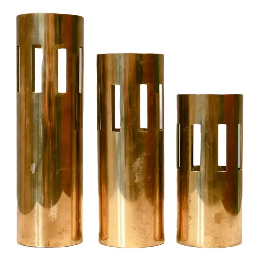 Brass Candleholders, Denmark, 1970s, Set of 3 For Sale
