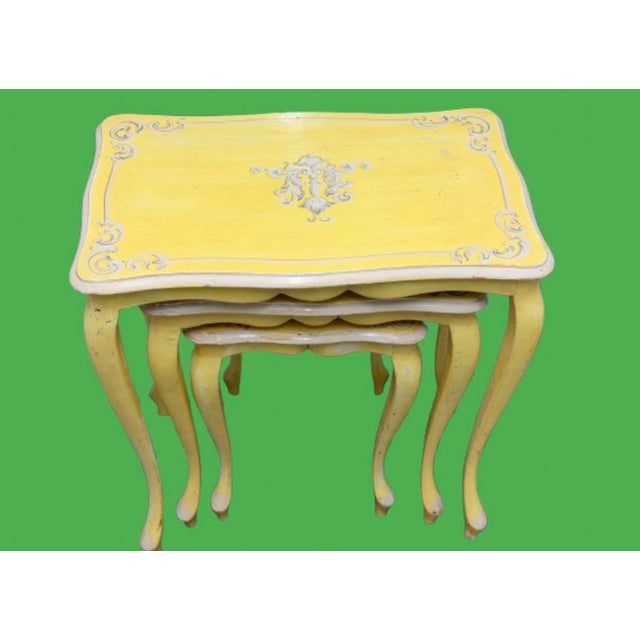 Vintage Yellow French Nesting Wood Side Tables - Set of 3 For Sale In Miami - Image 6 of 9