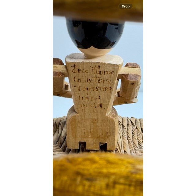 Vintage Eric Horne Co. Wooden Peg Doll in a Rush-Seat Chair, Made in Usa For Sale - Image 12 of 15