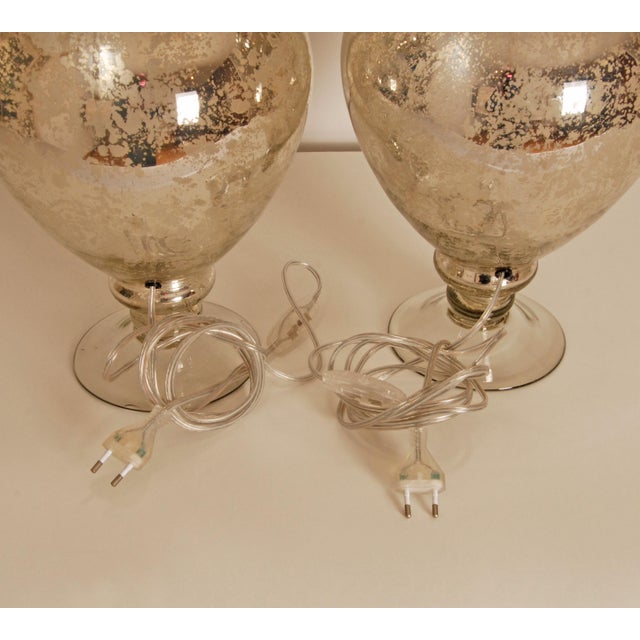 Vintage Silver Table Lamps Glass Baluster Vase Lamps Faux Mercury Modern Lamps - A Pair For Sale - Image 9 of 13