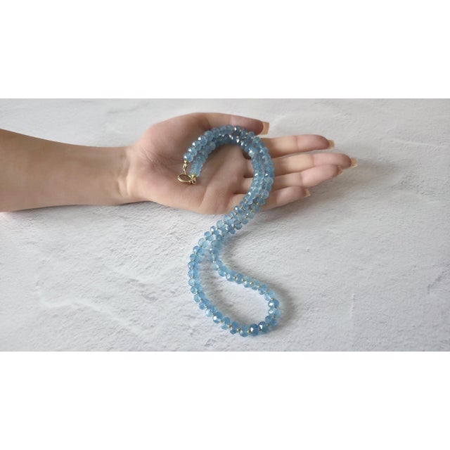 Baby Blue Aquamarine Faceted Beaded Necklace With 14k Gold Clasp For Sale - Image 8 of 8