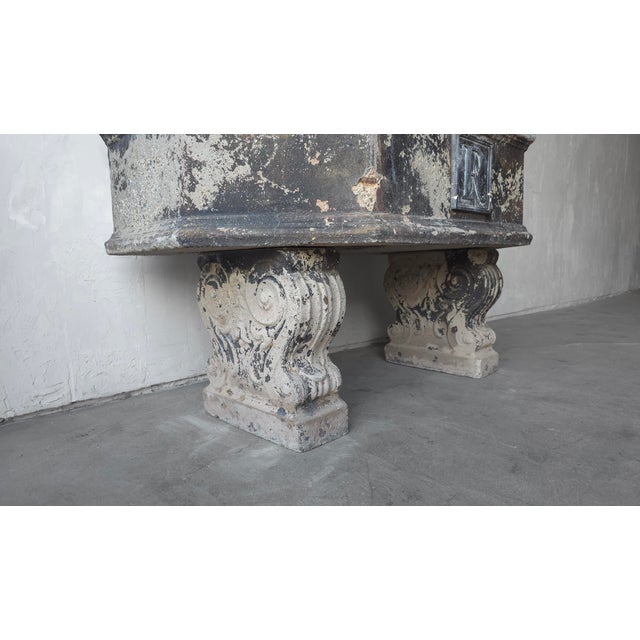 Aged Cast Stone Lions Head Wall Spitting Garden Fountain For Sale - Image 11 of 14