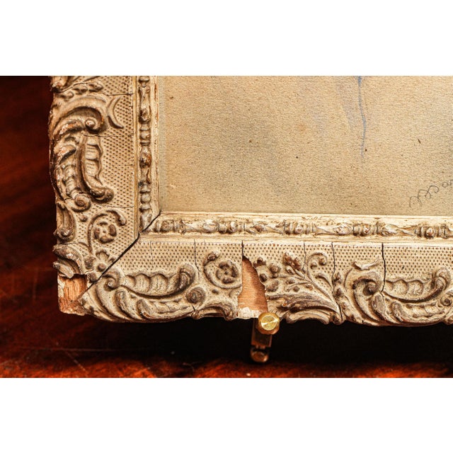 Colorful Antique French Gouache Portrait Painting of Man With Ornate Frame For Sale - Image 11 of 13