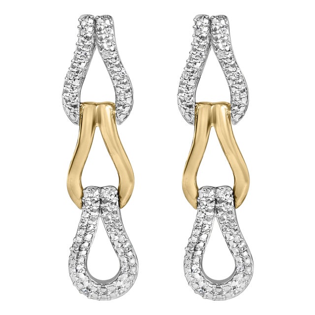Gold Vermeil 1/10 Cttw Diamond Bold Knot Link Earrings, Pair For Sale