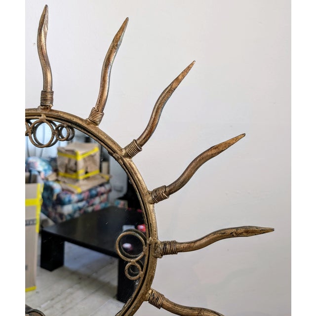 Vintage American Postmodern Gilt Iron Sunburst Table Mirror, 1980s For Sale - Image 4 of 10
