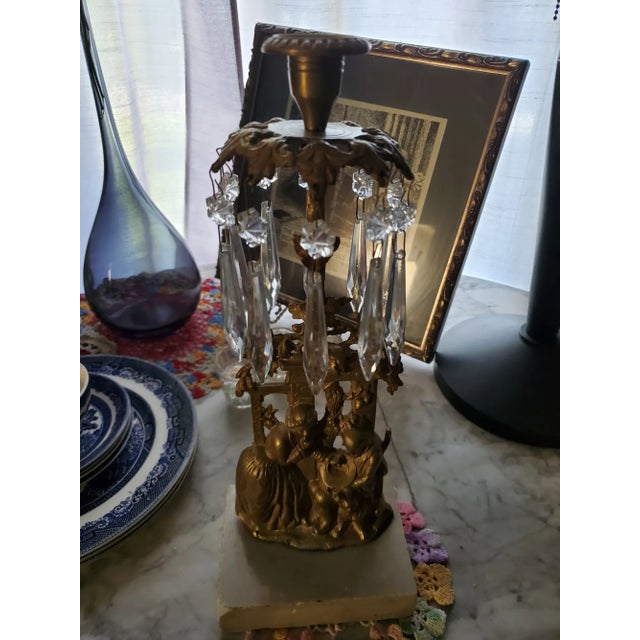 Brass 1920s Victorian Era Colonial Characters With Crystals Candlestick For Sale - Image 8 of 8