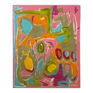 Modern Pink Abstract Expressionist Painting by Kammy For Sale