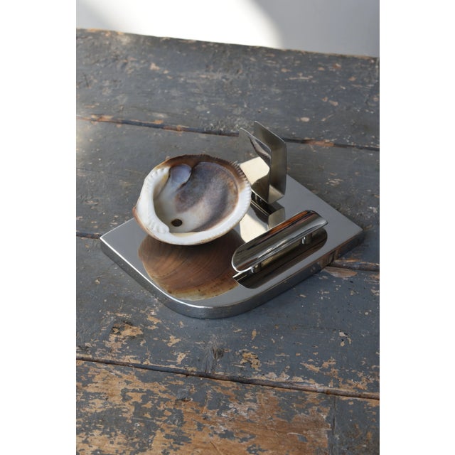 Rare Vintage Art Deco Mounted Natural Clam Shell + Chrome Cigar Tray, Circa 1930s For Sale - Image 16 of 16