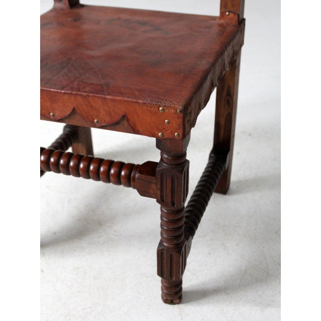 Wood Antique Leather Ranch Chair For Sale - Image 7 of 13