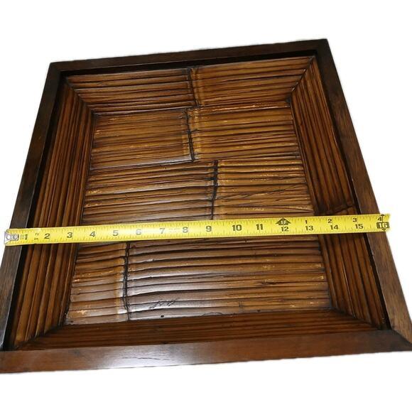 Vintage Asian 16" Dark Wood & Bamboo Serving Tray Ethnic Home Decor Party For Sale - Image 12 of 14