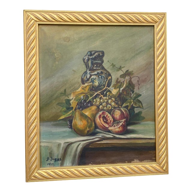 1927 Dutch Oil on Canvas Still Life Study “Fruit With Urn” Signed B. Jopps For Sale