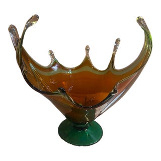 Large 16" Mid 20th Century Murano Style Sommerso Glass Centerpiece Bowl For Sale