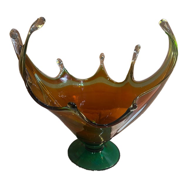 Large 16" Mid 20th Century Murano Style Sommerso Glass Centerpiece Bowl For Sale