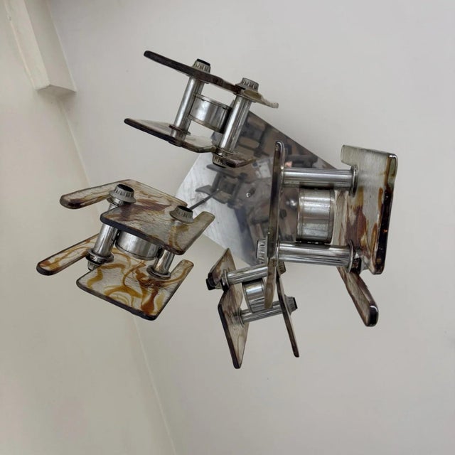 Metal Modernist 16-Light Chandelier in Murano Glass and Steel, 1970s For Sale - Image 7 of 13