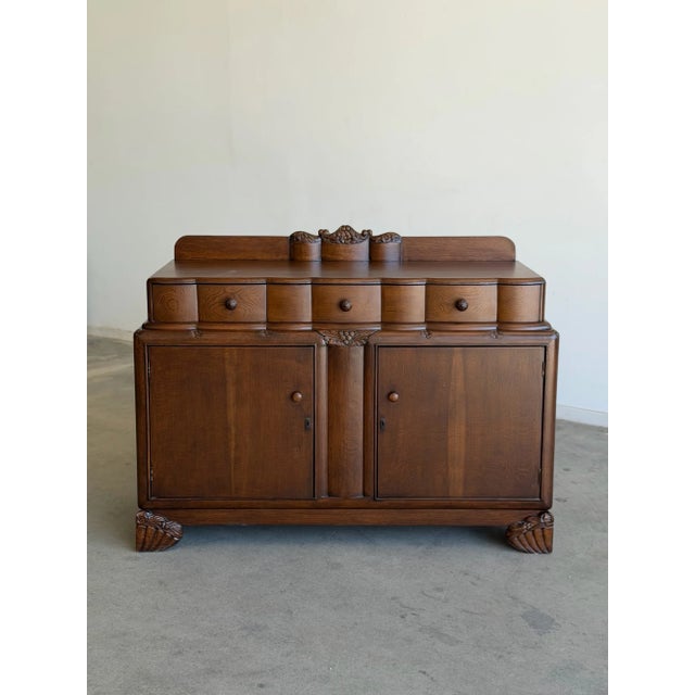 Vintage Carved Oak Server Buffet For Sale - Image 11 of 16
