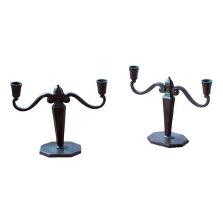 Bronze Candelabras from GAB, 1930s, Set of 2 For Sale