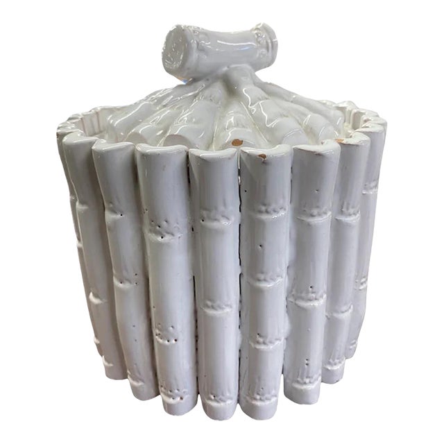 Vintage Cream Italian Faux Bamboo Pottery For Sale