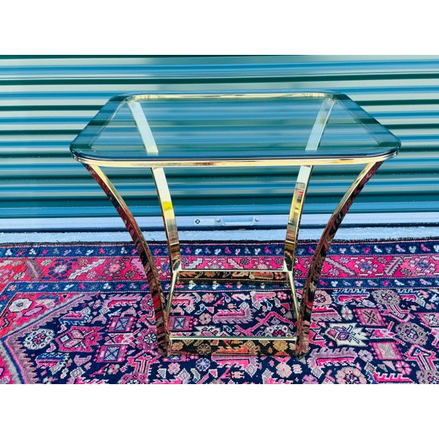 Metal Vintage 1970s Milo Baughman Style Gilt Metal & Glass Top Square Side Table For Sale - Image 7 of 7