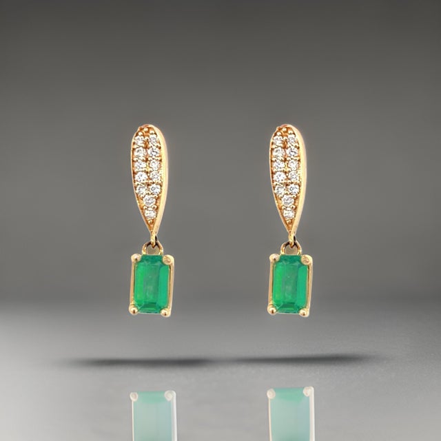 Natural Emerald Diamond Earrings 14k Yellow Gold 1.09 TCW Certified For Sale - Image 12 of 13