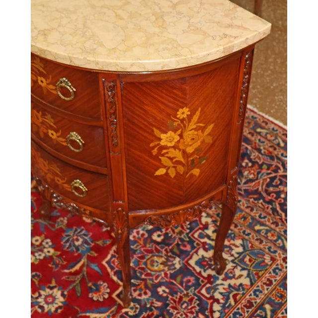 1940s Pair of Early 20th Century Marble Top Louis XV French Style Commode Nightstands For Sale - Image 5 of 15