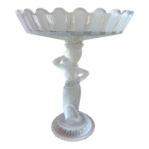 1950s Fostoria “Rebecca at the Well” Frosted/Clear Glass Pedestal Compote 12.75”