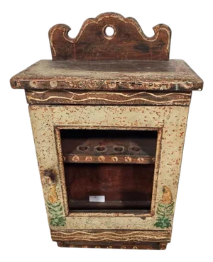 Antique Folk Art Tobacco Pipe Cabinet With Original Hand-Painted Decoration