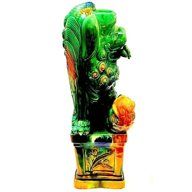 Mid 20th Century Mid 20th Century Chinese Famille Verte Ceramic Foo Lion/Dog - Large For Sale - Image 5 of 9
