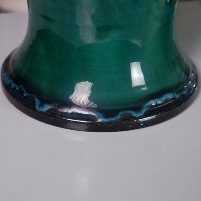 Hand-Painted Carved Lidded Vase in Emerald Celadon by Pottery 12, Hanoi Studio Art Ceramic For Sale In New York - Image 6 of 6