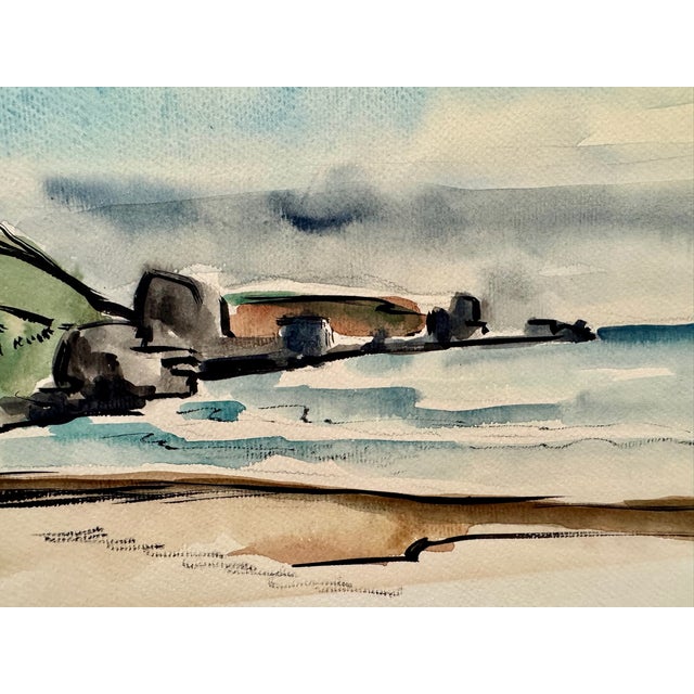 Rustic Henry Emil Salloch Original Watercolor on Paper Coastal Landscape . For Sale - Image 3 of 8