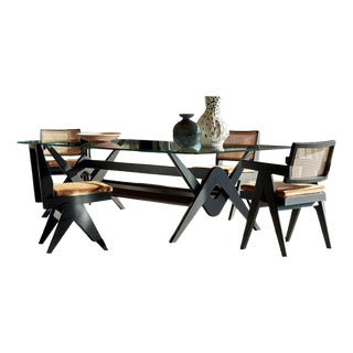 056 Capitol Complex Dining Table and Chairs by Pierre Jeanneret for Cassina, Set of 5 For Sale