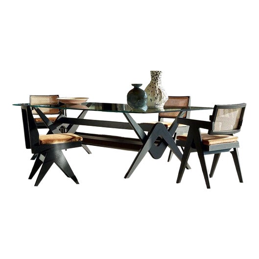 056 Capitol Complex Dining Table and Chairs by Pierre Jeanneret for Cassina, Set of 5 For Sale