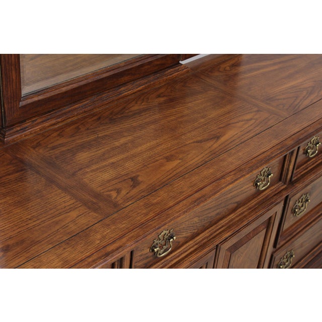 Thomasville Oak Long Dresser W. Trifold Mirror For Sale - Image 11 of 18